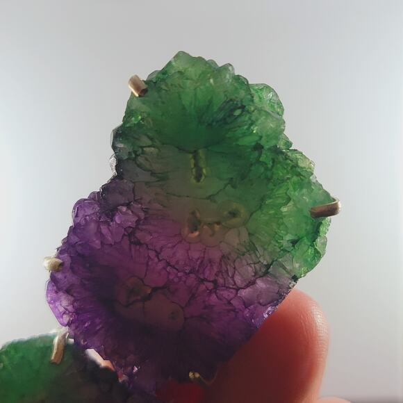 Titanium Druzy Pendant Sterling Silver Green Purple Crystal Slice 3" - Picture 8 of 10